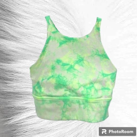 Cute Lululemon Energy Bra High Neck Shibori Tie Dye Lime Green & Yellow - Picture 7 of 8